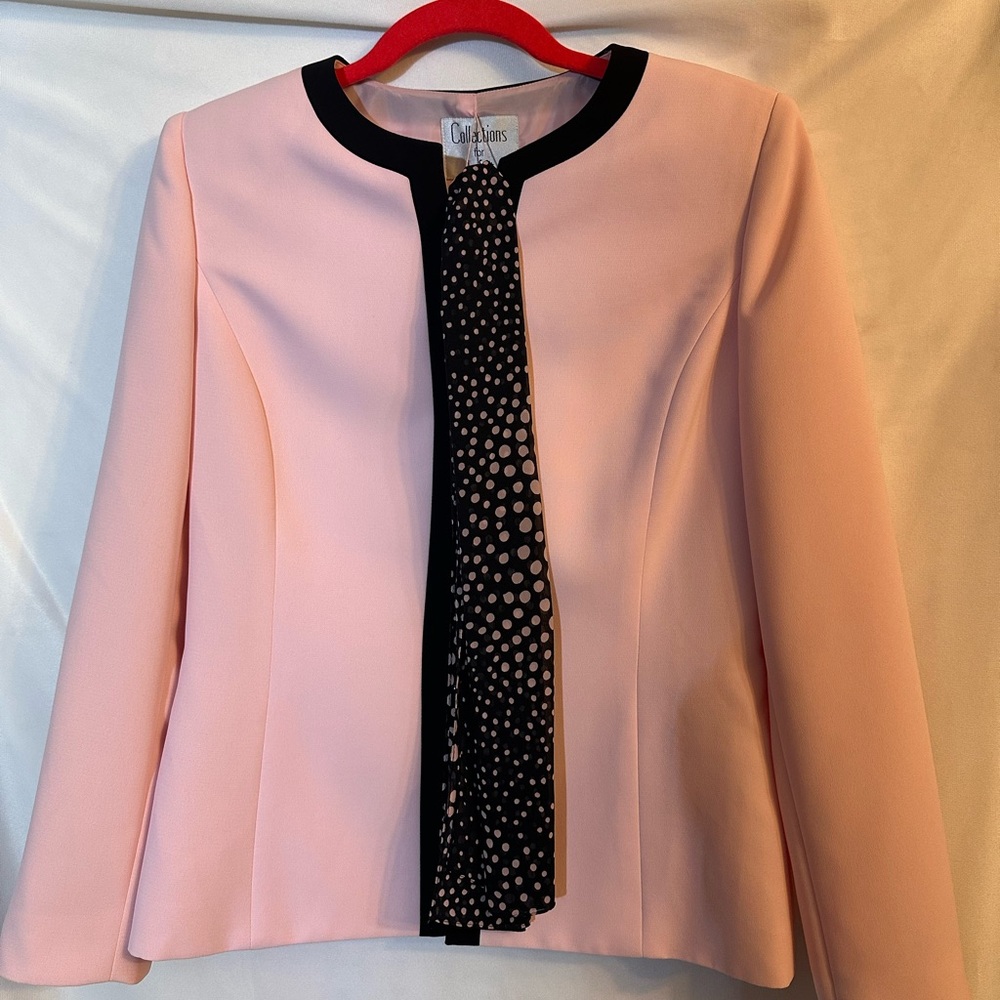 Collections For Le Suit  Pink Jacket w/ Polka Dot Scarf Size 8 Vintage